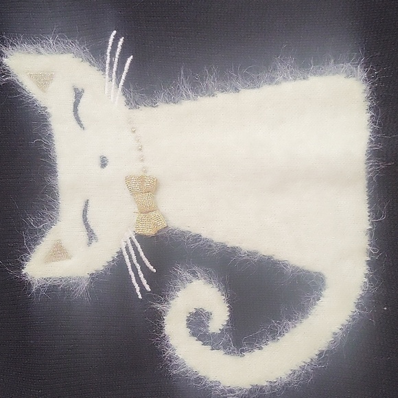 NWOT GYMBOREE Girl's long sleeve black sweater dress with fuzzy cat size 7 - Picture 2 of 5